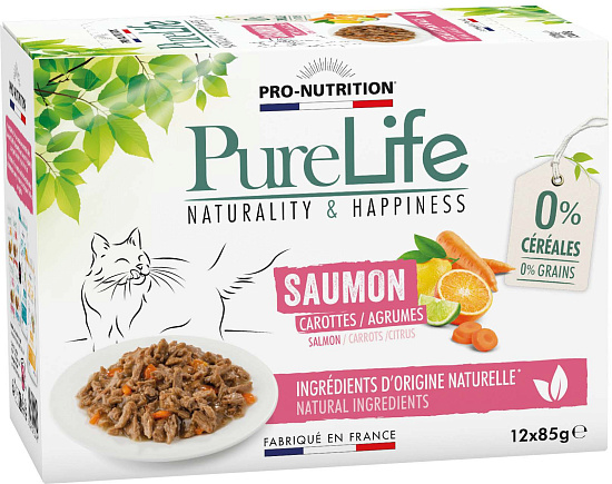 Pure Life Влажный корм (пауч) подходит для стерилизованных кошек филе  лосося в соусе с морковью и цитрусовыми | Интернет-магазин Зоогений
